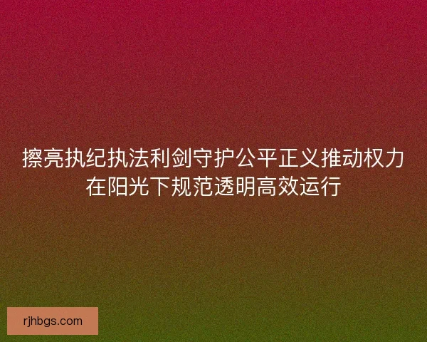 擦亮执纪执法利剑守护公平正义推动权力在阳光下规范透明高效运行